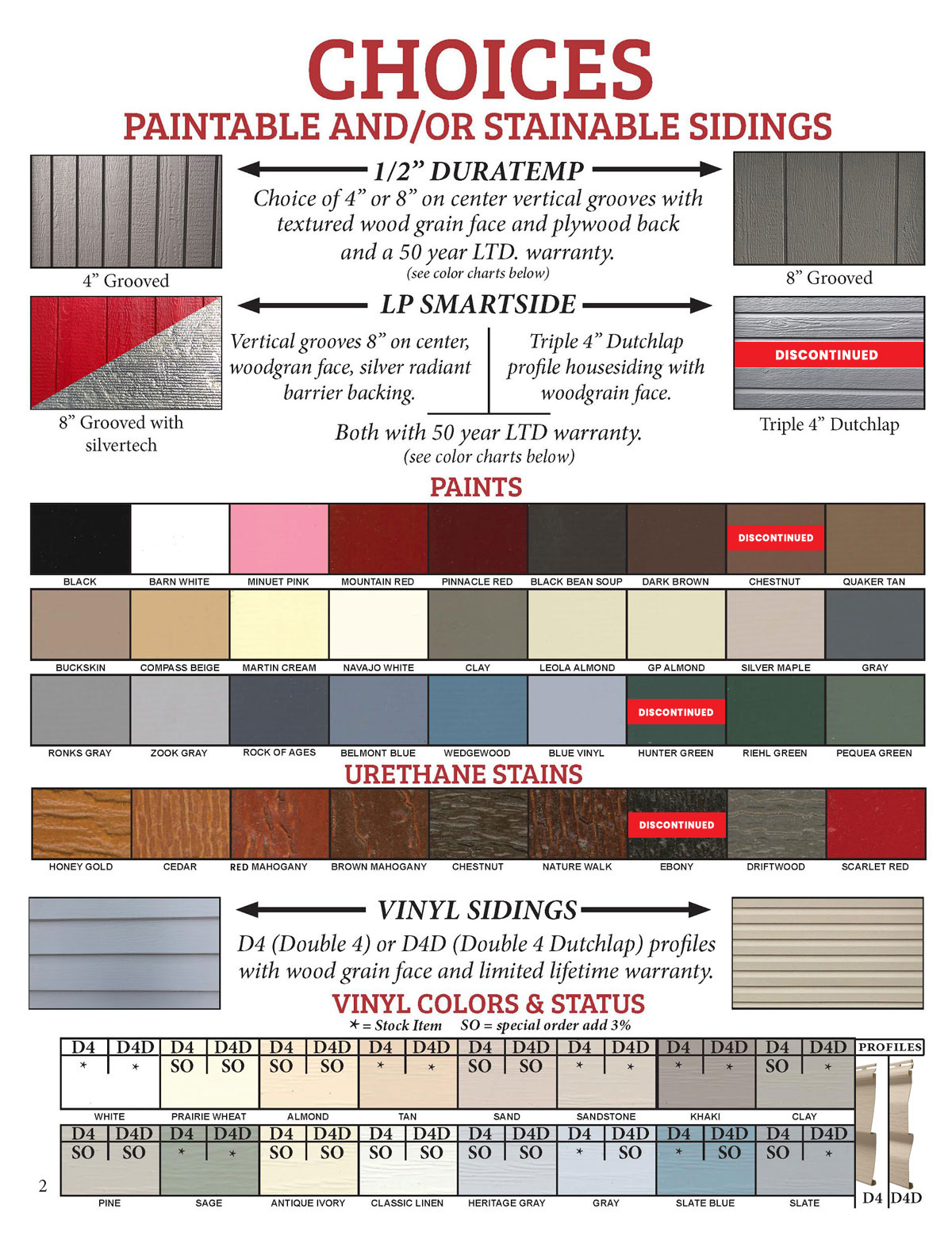 Diagram showing paintable and/or stainable siding options for sheds
