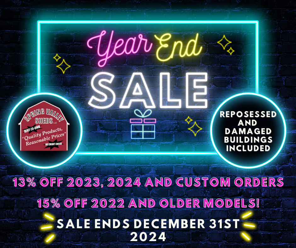 Year End Sale banner, 13% off 2023, 2024 and custom orders. 15% off 2022 and older models.